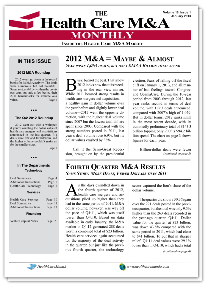 The Health Care M&A Information Source The Health Care M&A Information Source
