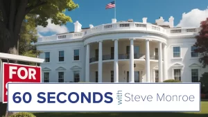 60 Seconds with Steve Video Overlay - The White House with a For Sale sign in the yard