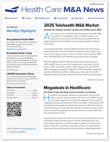 Cover image for the Health Care M&A Newsletter