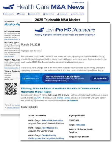Health Care M&A News and Newswire covers